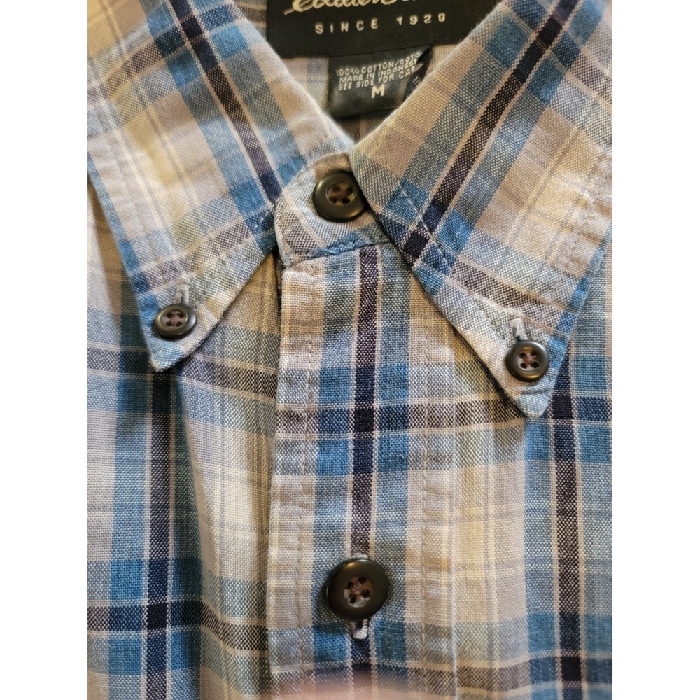 Eddie Bauer Plaid Shirt Mens Medium Blue Short Sleeve Button Down Cotton Hiking - Picture 9 of 12